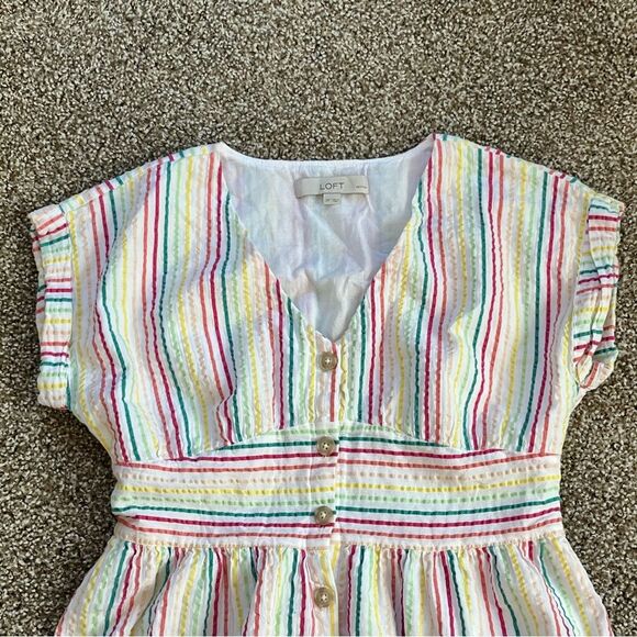 LOFT Pink and Blue Flutter Sleeve V-Neck Midi Dress - Picture 6 of 9